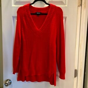 Long Oversized Red Express V Neck Sweater